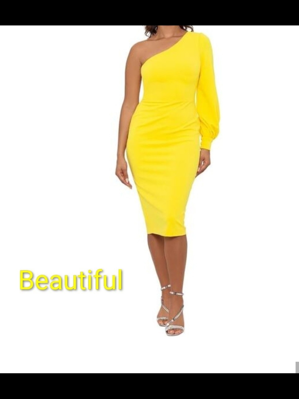 Betsy Asams One-Shoulder Yellow Midi Dress